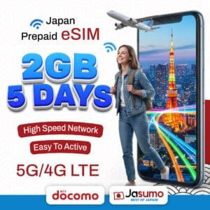 Japan eSIM 5 Day Plan – 2GB Per Day High-Speed, Unlimited Data (Docomo)