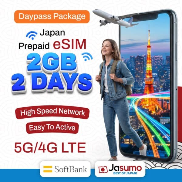 Japan eSIM 2 Day Plan – 2GB Per Day High-Speed Data (SoftBank Network)