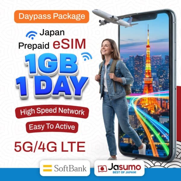 Japan eSIM 1 Day Plan – 1GB Per Day High-Speed Data (SoftBank)