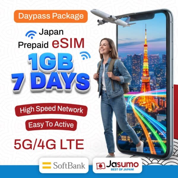 Japan eSIM 7 Day Plan – 1GB Per Day High-Speed Data (SoftBank)