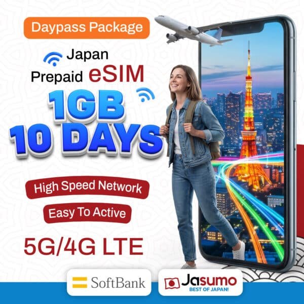 Japan eSIM 10 Day Plan – 1GB Per Day High-Speed Data (SoftBank)