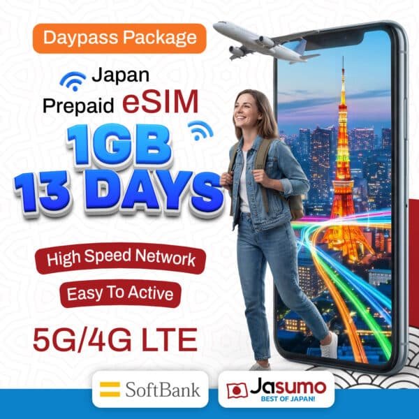 Japan eSIM 13 Day Plan – 1GB Per Day High-Speed Data (SoftBank)
