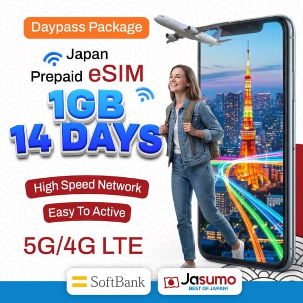 Japan eSIM 14 Day Plan – 1GB Per Day High-Speed Data (SoftBank)