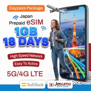 Japan eSIM 18 Day Plan – 1GB Daily High-Speed Data (SoftBank Network)