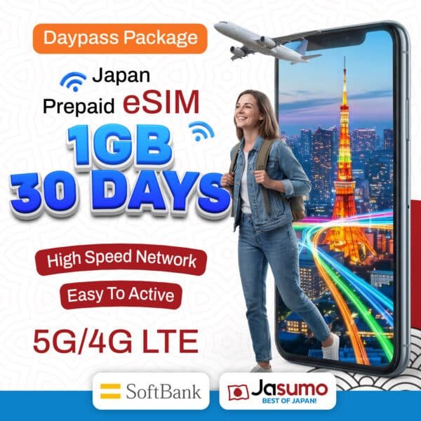 Japan eSIM 30 Day Plan – 1GB Daily High-Speed Data (SoftBank Network)