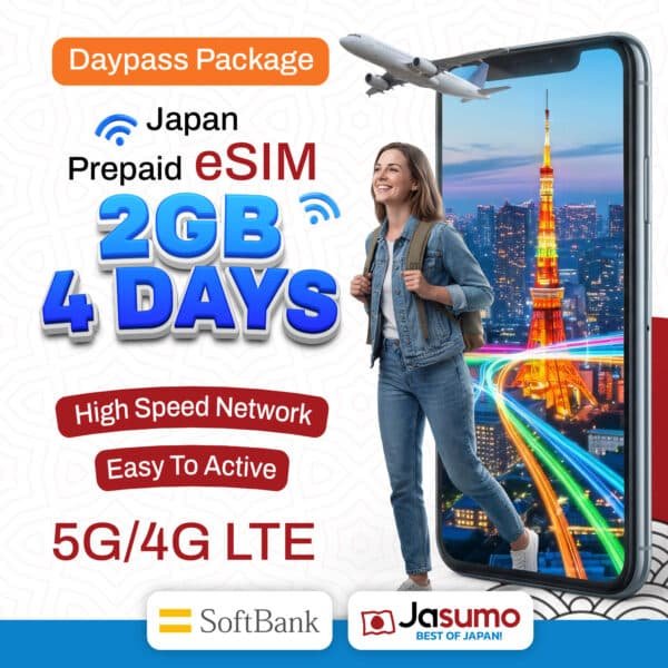 Japan eSIM 4 Day Plan – 2GB Per Day High-Speed Data (SoftBank)