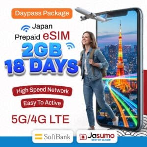 Japan eSIM 18 Day Plan – 2GB Daily High-Speed Data (SoftBank Network)
