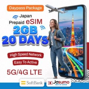 Japan eSIM 20 Day Plan – 2GB Daily High-Speed Data (SoftBank Network)