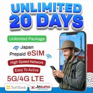 Japan eSIM 20 Day Plan – Unlimited High-Speed Data (SoftBank Network)