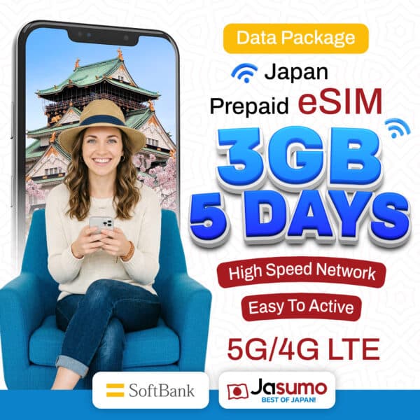 Japan eSIM 5 Day Plan – 3GB High-Speed Data (SoftBank Network)