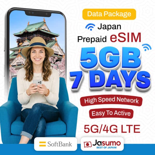Japan eSIM 7 Day Plan – 5GB High-Speed Data (SoftBank Network)